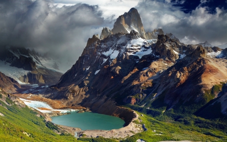 Lake - nature, mountains, lake, clouds