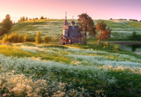 The Church of the middle of nowhere - nature, sky, grass, church