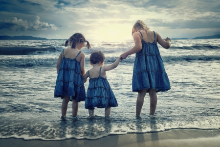 ♥ - clouds, sea, ocean, love, girls, nature, ocean waves, sisters, chilren, sky