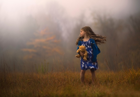 â™¥ - nature, autumn, fall, girl, child, autumn splendor, teddy bear, sweetness