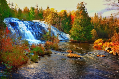 Autumn Waterfall - autumn, fall, trees, water, waterfalls, waterfall, rocks