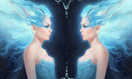 Blue Ice Flame Princess - ice, princess, flame, blue