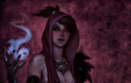 Morrigan - sorceress, game, girl, dragon age, magical, witch, fantasy, red, woman, Morrigan