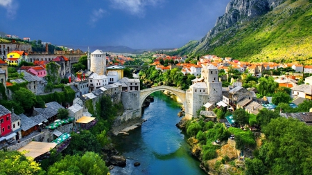 Alpine Town - alpine, town, beautiful, river