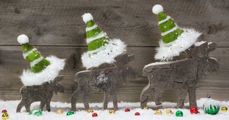 Xmas - wood, snow, decoration, deer, christmas