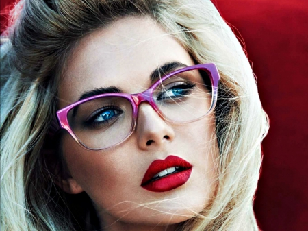 Tanya Mityushina - Tanya Mityushina, girl, blonde, pink, make-up, glasses, red, woman, model, face, blue eyes