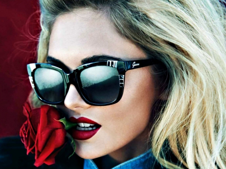 Tanya Mityushina - woman, girl, tanya mityushina, sunglasses, rose, model, red, flower, blonde