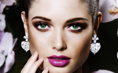 Sandrah Hellberg - woman, beauty, girl, jewel, make-up, model, face, green eyes, pink, sandrah hellberg