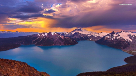 Beautiful Mountains and Blue Lake - lakes, nature, sky, sunsets, mountains