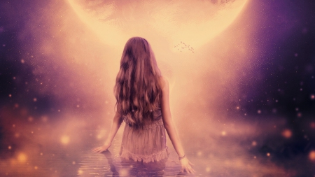 Close to Bliss - woman, moon, female, magical, mystical, fantasy