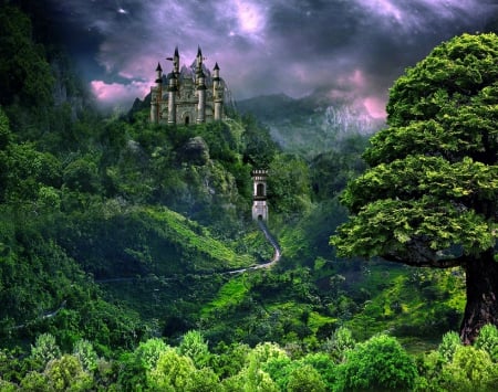 Castle of Horrors - trees, scenery, creative pre-made, digital art, premade BG, haunted, architecture, exterior, nature, ancient, castles, horror, halloween, landscapes, love four seasons