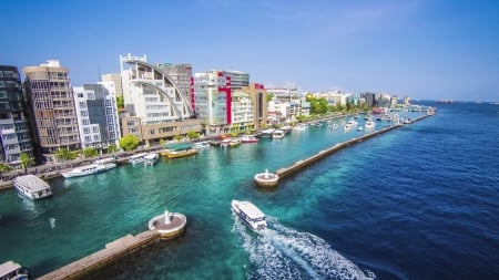 Cityscape on the Water  - oceans, cityscapes, architecture, buildings