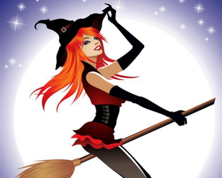 Sexy Witch - witch, moon, Halloween, broom