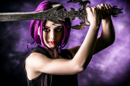 Warrior Woman - hdr - beauty, woman, abstract, warrior, photography, sword, fantasy, model