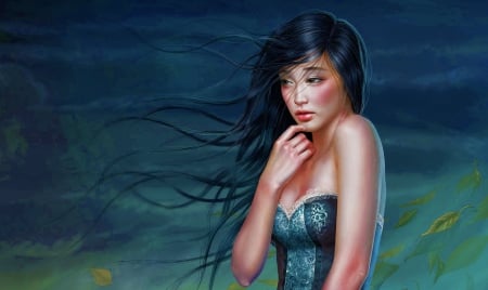 Black Beauty - beautiful, serene, girl, beauty, fantasy, digital, woman, art, wallpaper