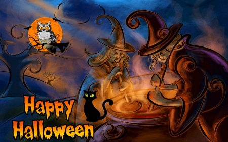 Halloween Witches - witches, abstract, fantasy, Halloween