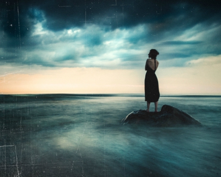 Waiting  - sea, woman, surreal, sky