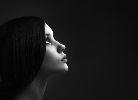 Beauty - woman, face, looking up, black and white