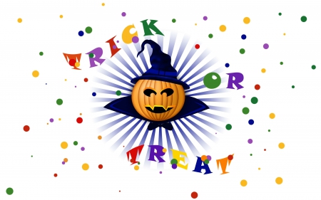 Happy Halloween! - halloween, pumpkin, blue, white, witch, card, word, hat, orange