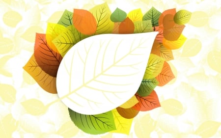 Autumn leaves - white, leaf, orange, yellow, vector, autumn, green