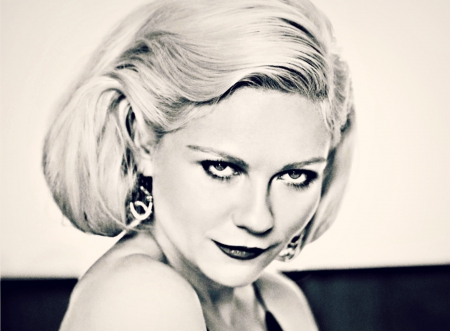 Kirsten Dunst - Kirsten Dunst, negru, blue, girl, blonde, actress, black, white, woman, femeie, alb