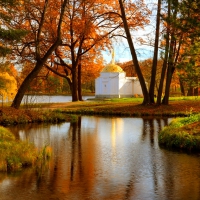 Church in autumn park