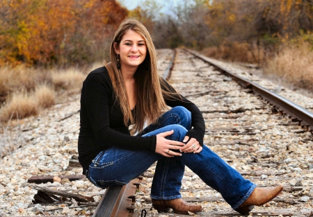 Cowgirl Pose - women, fun, tracks, female, boots, girls, cowgirls, outdoors, model, westerns