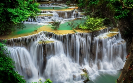 Lovely Tropical Water Cascades - nature, waterfalls, tropical, cascades