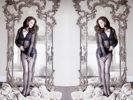 Anne Hathaway - wallpaper, model, lingerie, 2014, beautiful, actress, hathaway, legs, anne, anne hathaway, stockings