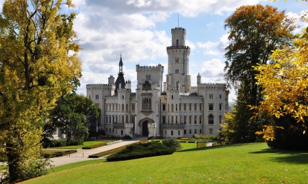 Hluboka Castle in the Czech Republic - trees, hlboka castle, architecture, castles, landscapes