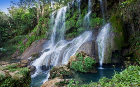 Lovely Rock Waterfall - nature, waterfalls, trees, rocks