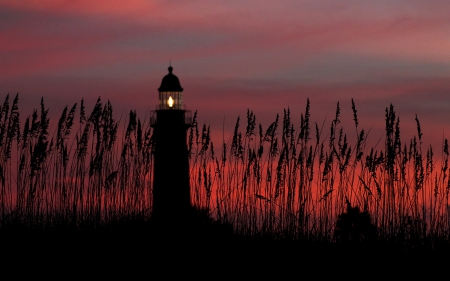 Lighthouse Sunset - sunsets, architecture, lighthouse, wheat