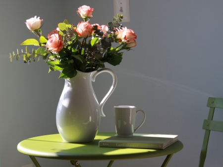 Tea Time with Roses - flowers, tea time, still life, pink roses