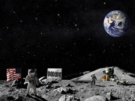 moonscape - moon, flag, nasa, expedition, astronaut, earth