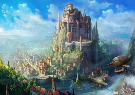 Hundred Years - sky, art, fantasy, castle