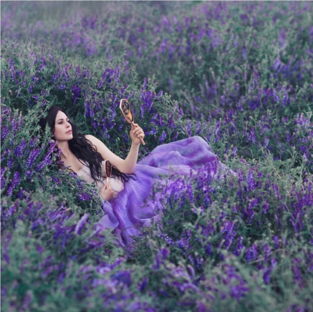 Vicia - field, purple, lady, model