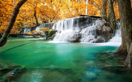 Autumn Forest Waterfall - nature, waterfalls, autumn, trees