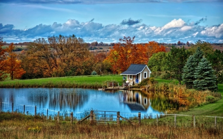 Rural Autumn - lakes, nature, houses, trees, rural