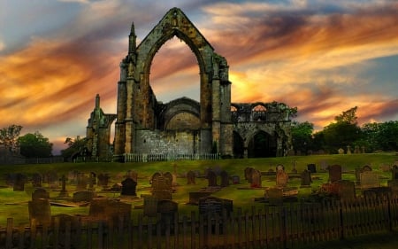 Bolton Priory in Yorkshire, England - bolton priory, cemetery, sunsets, architecture