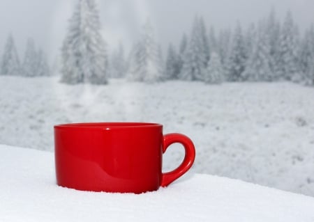 Winter Coffee - nature, coffee time, coffee, winter time, snow, winter, mountains, snowy