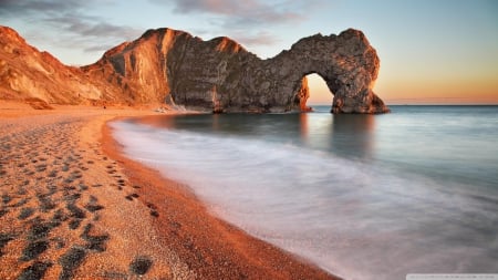 Durdle Door - morning, england, door, sand, durdle, rocks