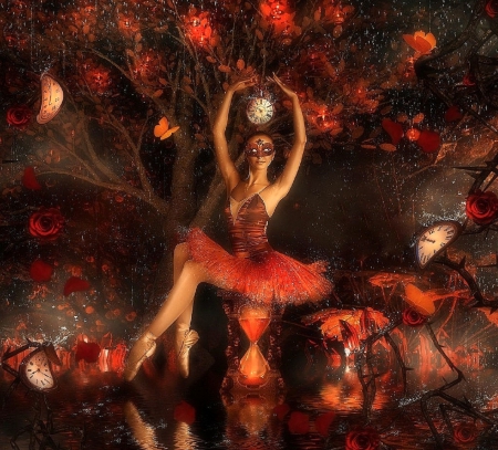 ~Crazy Time~ - photomanipulation, autumn, models, mask, ballet, hourglass, fantasy, creative pre-made, clocks, fall, digital art, lovely, love four seasons, weird things people wear, beautiful, leaves, colors, butterfly designs