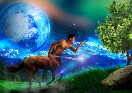 Centaur With Nature - forest, horse, beautiful, communication, manipulation, fantasy, light, centaur, 3d, tree, human, nature