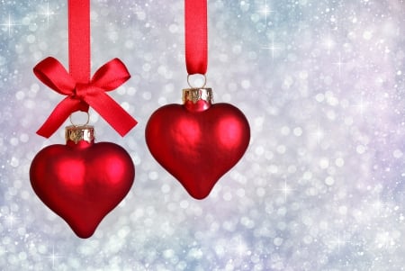 Xmas Hearts - christmas, decoration, red, lace, bow, hearts