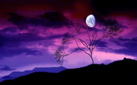 Nature - cloud, moon, mountain, tree