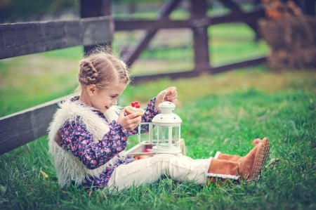 Cute Girl - lantern, girl, happy, cute