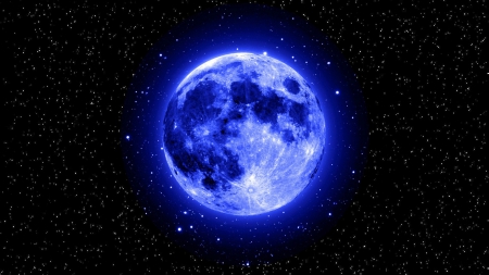 Blue moon - moon, stars, dark, blue