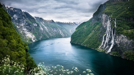 Norway - waterfall, mountains, norway, river