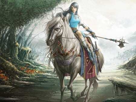 Brave One - fantasy, brave, female, lady, woman, girl, horse