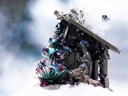 Christmas Manger - building, snow, winter, manger, christmas